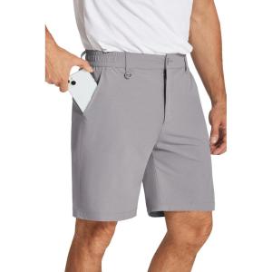 imageCOOFANDY Mens Golf Shorts 8 Inch Lightweight Quick Dry Casual Dress Shorts Hiking Travel Shorts with PocketsLight Grey