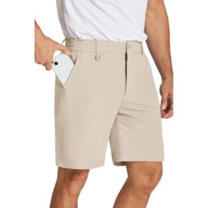 imageCOOFANDY Mens Golf Shorts 8 Inch Lightweight Quick Dry Casual Dress Shorts Hiking Travel Shorts with PocketsLight Khaki Brown