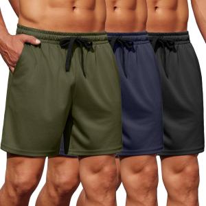 imageCOOFANDY Mens Gym Shorts 3 Pack Mesh Athletic Workout Shorts Lightweight Quick Dry Drawstring Shorts with PocketsBlackArmy GreenNavy Blue
