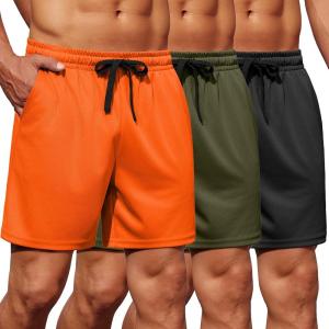 imageCOOFANDY Mens Gym Shorts 3 Pack Mesh Athletic Workout Shorts Lightweight Quick Dry Drawstring Shorts with PocketsBlackArmy GreenOrange