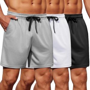 imageCOOFANDY Mens Gym Shorts 3 Pack Mesh Athletic Workout Shorts Lightweight Quick Dry Drawstring Shorts with PocketsBlackGreyWhite
