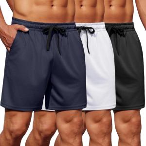 imageCOOFANDY Mens Gym Shorts 3 Pack Mesh Athletic Workout Shorts Lightweight Quick Dry Drawstring Shorts with PocketsBlackNavy BlueWhite