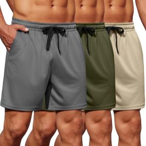 imageCOOFANDY Mens Gym Shorts 3 Pack Mesh Athletic Workout Shorts Lightweight Quick Dry Drawstring Shorts with PocketsDark GreyArmy GreenKhaki