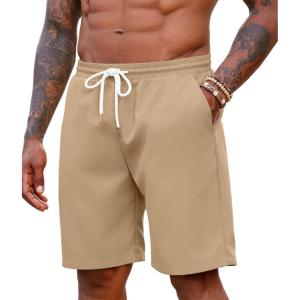 imageCOOFANDY Mens Hawaiian Beach Shorts Elastic Waist Drawstring Lightweight Summer Casual Shorts with PocketKhaki