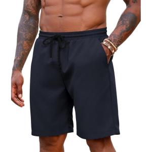 imageCOOFANDY Mens Hawaiian Beach Shorts Elastic Waist Drawstring Lightweight Summer Casual Shorts with PocketNavy Blue