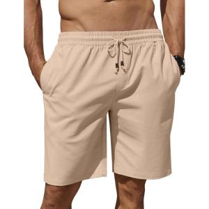 imageCOOFANDY Mens Linen Shorts Casual Summer Beach Shorts Elastic Waist Drawstring Vacation Shorts with PocketsDark Khaki