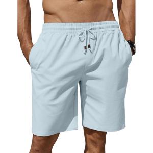 imageCOOFANDY Mens Linen Shorts Casual Summer Beach Shorts Elastic Waist Drawstring Vacation Shorts with PocketsLight Blue