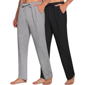 imageCOOFANDY Mens Open Bottom Sweatpants Casual Yoga Pants Lightweight Jogger Lounge Pants with Pockets2 Pack BlackLight Heather Grey