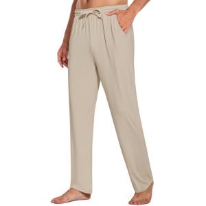 imageCOOFANDY Mens Open Bottom Sweatpants Casual Yoga Pants Lightweight Jogger Lounge Pants with PocketsLight Khaki