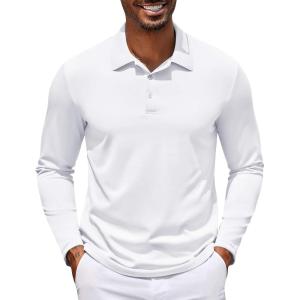 imageCOOFANDY Mens Polo Shirt Long Sleeve Moisture Wicking Golf Shirts Sun Protection Collared Work ShirtsWhite