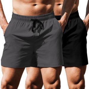imageCOOFANDY Mens Running Athletic Shorts 5 Inch 2 Pack Gym Workout Shorts Fitted Exercise Hiking Shorts with Zipper PocketBlackDark Grey