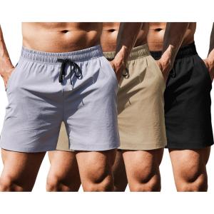 imageCOOFANDY Mens Running Athletic Shorts 5 Inch 2 Pack Gym Workout Shorts Fitted Exercise Hiking Shorts with Zipper PocketKhakiGreyBlack