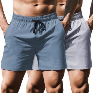 imageCOOFANDY Mens Running Athletic Shorts 5 Inch 2 Pack Gym Workout Shorts Fitted Exercise Hiking Shorts with Zipper PocketLight BlueGrey