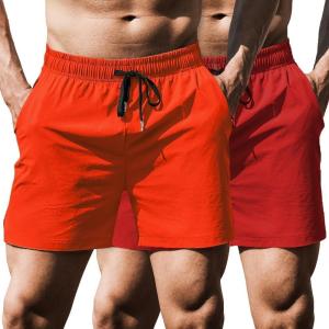 imageCOOFANDY Mens Running Athletic Shorts 5 Inch 2 Pack Gym Workout Shorts Fitted Exercise Hiking Shorts with Zipper PocketOrangeRed