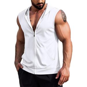 imageCOOFANDY Mens Workout Hooded Tank Tops 2 Pack Zip Up Sleeveless Gym Shirts Muscle Cut Off T Shirt Bodybuilding HoodiesWhite