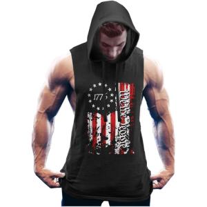 imageCOOFANDY Mens Workout Hooded Tank Tops Bodybuilding Muscle Cut Off T Shirt Sleeveless Gym Hoodies1flagblack