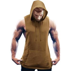 imageCOOFANDY Mens Workout Hooded Tank Tops Bodybuilding Muscle Cut Off T Shirt Sleeveless Gym HoodiesBrown