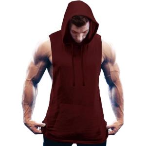 imageCOOFANDY Mens Workout Hooded Tank Tops Bodybuilding Muscle Cut Off T Shirt Sleeveless Gym HoodiesWine Red