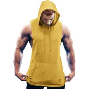 imageCOOFANDY Mens Workout Hooded Tank Tops Bodybuilding Muscle Cut Off T Shirt Sleeveless Gym HoodiesYellow