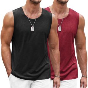 imageCOOFANDY Mens Workout Tank Top 2 Pack Casual Soft Sleeveless Gym Muscle Shirts Bodybuilding TeeBlack Wine Red