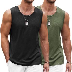 imageCOOFANDY Mens Workout Tank Top 2 Pack Casual Soft Sleeveless Gym Muscle Shirts Bodybuilding TeeBlackarmy Green
