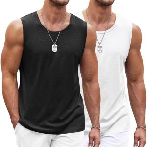imageCOOFANDY Mens Workout Tank Top 2 Pack Casual Soft Sleeveless Gym Muscle Shirts Bodybuilding TeeBlackwhite
