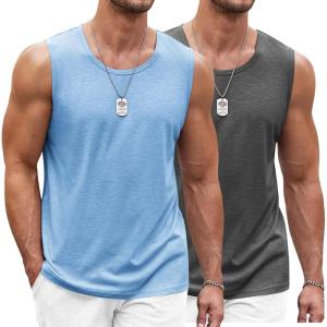 imageCOOFANDY Mens Workout Tank Top 2 Pack Casual Soft Sleeveless Gym Muscle Shirts Bodybuilding TeeGreylight Blue