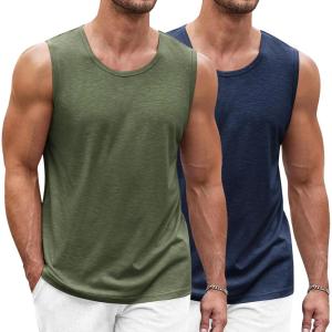 imageCOOFANDY Mens Workout Tank Top 2 Pack Casual Soft Sleeveless Gym Muscle Shirts Bodybuilding TeeNavyarmy Green
