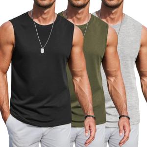imageCOOFANDY Mens Workout Tank Tops Cotton 3 Pack Soft Gym Muscle Shirt Sleeveless Classic T ShirtsBlackLight GreyArmy Green