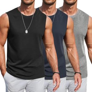 imageCOOFANDY Mens Workout Tank Tops Cotton 3 Pack Soft Gym Muscle Shirt Sleeveless Classic T ShirtsBlackNavyMedium Grey