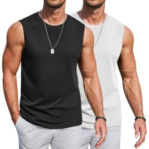 imageCOOFANDY Mens Workout Tank Tops Cotton 3 Pack Soft Gym Muscle Shirt Sleeveless Classic T ShirtsBlackWhite