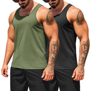 imageCOOFANDY Mens Workout Tank Tops Pack Dry Fit Sleeveless Running Shirts Gym Muscle Bodybuilding T ShirtsBlackArmy Green