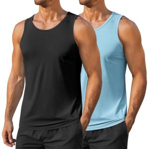 imageCOOFANDY Mens Workout Tank Tops UPF 50 Sleeveless Gym Muscle Shirts Cooling Quick Dry Bodybuilding Tanks for Swim BeachBlackLight Blue