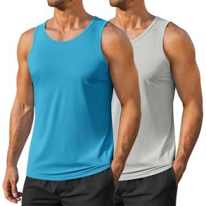 imageCOOFANDY Mens Workout Tank Tops UPF 50 Sleeveless Gym Muscle Shirts Cooling Quick Dry Bodybuilding Tanks for Swim BeachLight GrayRoyal Blue