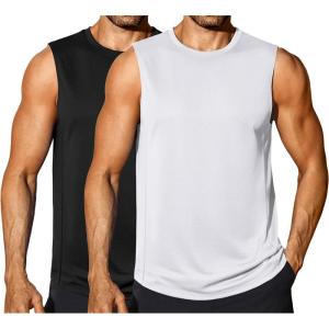 imageCOOFANDY Sleeveless Muscle Shirts for Men Dry Fit Workout Gym Tank Tops Summer Swim Beach ShirtBlackWhite