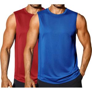 imageCOOFANDY Sleeveless Muscle Shirts for Men Dry Fit Workout Gym Tank Tops Summer Swim Beach ShirtBlueRed