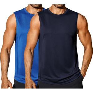 imageCOOFANDY Sleeveless Muscle Shirts for Men Dry Fit Workout Gym Tank Tops Summer Swim Beach ShirtNavy BlueBlue
