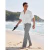 imageCOOFANDY Mens Casual Linen Pants Elastic Waist Drawstring Yoga Beach Pants Lightweight Loose Fit Trousers with PocketsBlack  White Stripe 