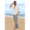 imageCOOFANDY Mens Casual Linen Pants Elastic Waist Drawstring Yoga Beach Pants Lightweight Loose Fit Trousers with PocketsBlack  White Stripe 