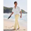 imageCOOFANDY Mens Casual Linen Pants Elastic Waist Drawstring Yoga Beach Pants Lightweight Loose Fit Trousers with PocketsKhaki  White Stripe 