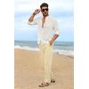 imageCOOFANDY Mens Casual Linen Pants Elastic Waist Drawstring Yoga Beach Pants Lightweight Loose Fit Trousers with PocketsKhaki  White Stripe 