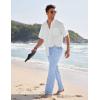 imageCOOFANDY Mens Casual Linen Pants Elastic Waist Drawstring Yoga Beach Pants Lightweight Loose Fit Trousers with PocketsLight Blue  White Stripe 