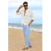 imageCOOFANDY Mens Casual Linen Pants Elastic Waist Drawstring Yoga Beach Pants Lightweight Loose Fit Trousers with PocketsLight Blue  White Stripe 