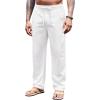 imageCOOFANDY Mens Casual Linen Pants Elastic Waist Drawstring Yoga Beach Pants Lightweight Loose Fit Trousers with PocketsWhite
