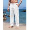 imageCOOFANDY Mens Casual Linen Pants Elastic Waist Drawstring Yoga Beach Pants Lightweight Loose Fit Trousers with PocketsWhite