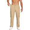 imageCOOFANDY Mens Cotton Cargo Pants Relaxed Fit Elastic Waist Casual Pants Stretch Work Cargo Pant with PocketsLight Khaki