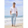 imageCOOFANDY Mens Cotton Linen Pants Elastic Waist Lightweight Casual Pants Relaxed Fit Yoga Beach Pants with Pockets02blue