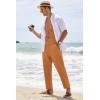 imageCOOFANDY Mens Cotton Linen Pants Elastic Waist Lightweight Casual Pants Relaxed Fit Yoga Beach Pants with PocketsBrown