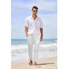 imageCOOFANDY Mens Cotton Linen Pants Elastic Waist Lightweight Casual Pants Relaxed Fit Yoga Beach Pants with PocketsWhite  Black Stripe 