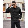 imageCOOFANDY Mens Quarter Zip Pullover Casual Long Sleeve Quilted Sweatshirt Mock Neck Polo Sweater with PocketAll Black